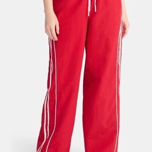 No Boundaries Red Track Pants with White Stripes
